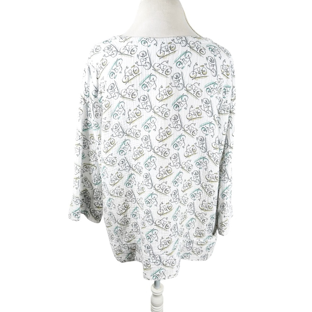 CMC Color Me Cotton Top Bicycle Print Muslin Gauze Soft Boxy Lagenlook Size XXL - Picture 5 of 11